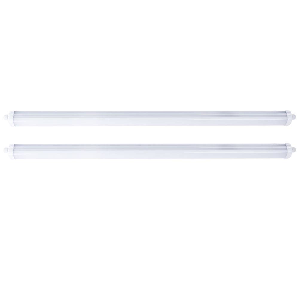 Wannenleuchte LED Feuchtraumlampe weiß Werkstattleuchte Industrie IP65, Kunststoff, 1x LED 48W 5760lm 4000K neutralweiß, LxBxH 150x6,5x5,8 cm, 2er