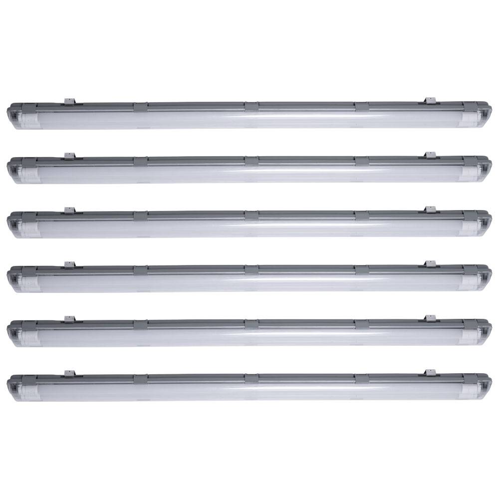 Feuchtraumleuchte LED 156 cm neutralweiß LED Röhre LED Werkstatt Deckenleuchte 44 Watt Kellerlampe LED, 2x T8 2x22W 2x 2000lm 4000K, H 6,3 cm,6er