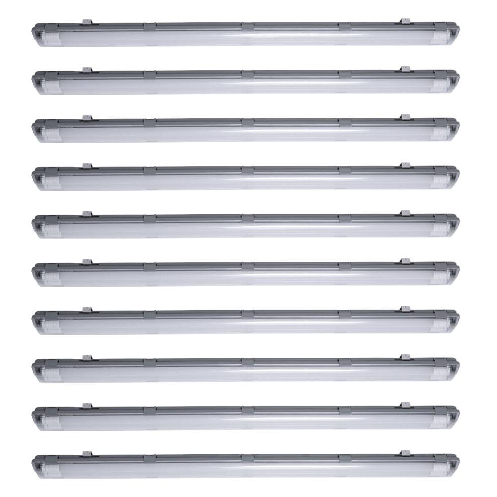 Feuchtraumleuchte LED 156 cm neutralweiß LED Röhre LED Werkstatt Deckenleuchte 44 Watt Kellerlampe LED, 2x T8 2x22W 2x 2000lm 4000K, H 6,3 cm, 10er