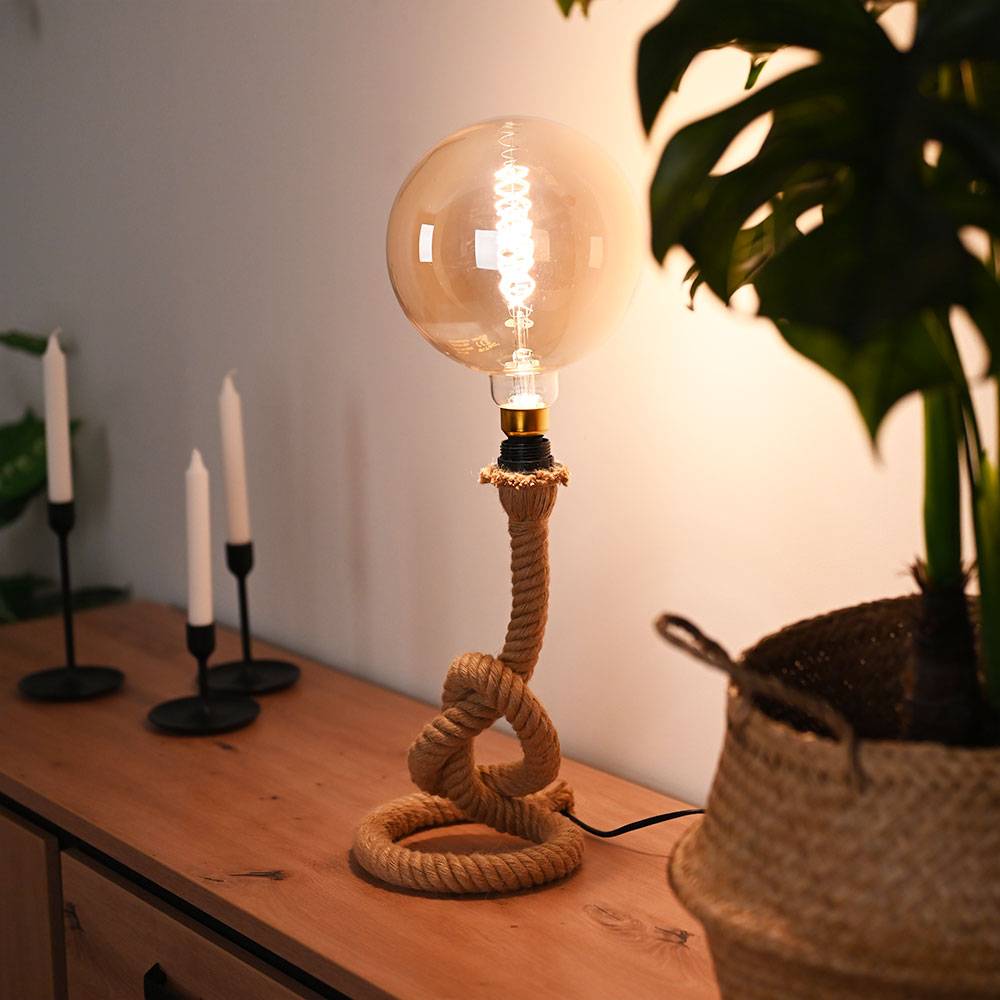 Schreib Nacht Tisch Leuchte RETRO Seil Wohn Ess Zimmer Beistell Beleuchtung Vintage Design Lese Lampe