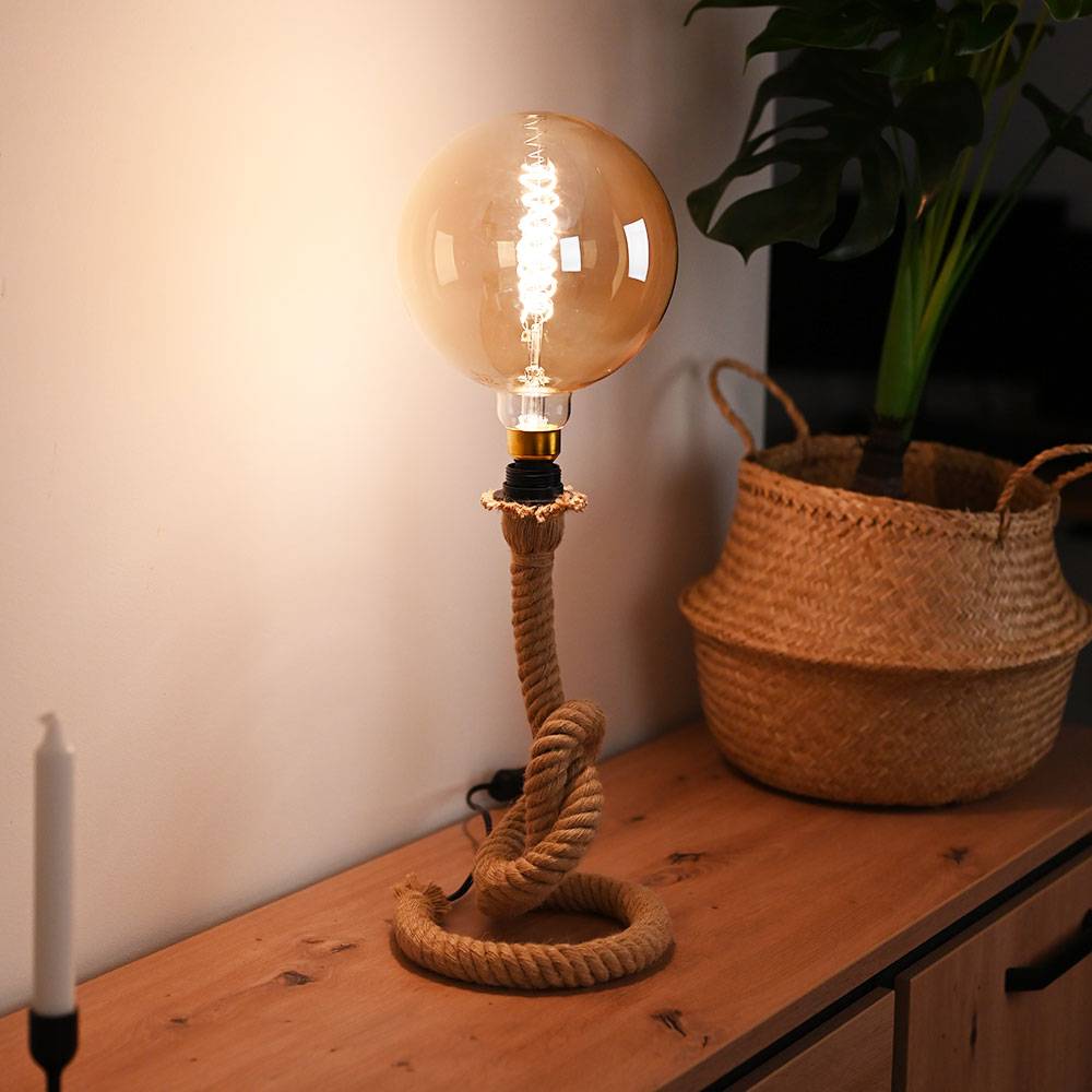 Schreib Nacht Tisch Leuchte RETRO Seil Wohn Ess Zimmer Beistell Beleuchtung Vintage Design Lese Lampe