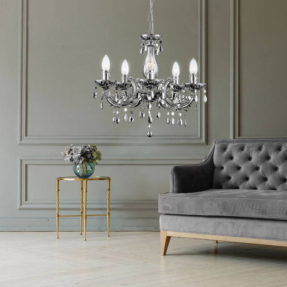 Kronleuchter dimmbar mit Fernbedienung LED Hängelampe Esstischleuchte Pendellampe Wohnzimmer, RGB Farbwechsel, 5x 3,5W 320lm warmweiß, DxH 44x128 cm