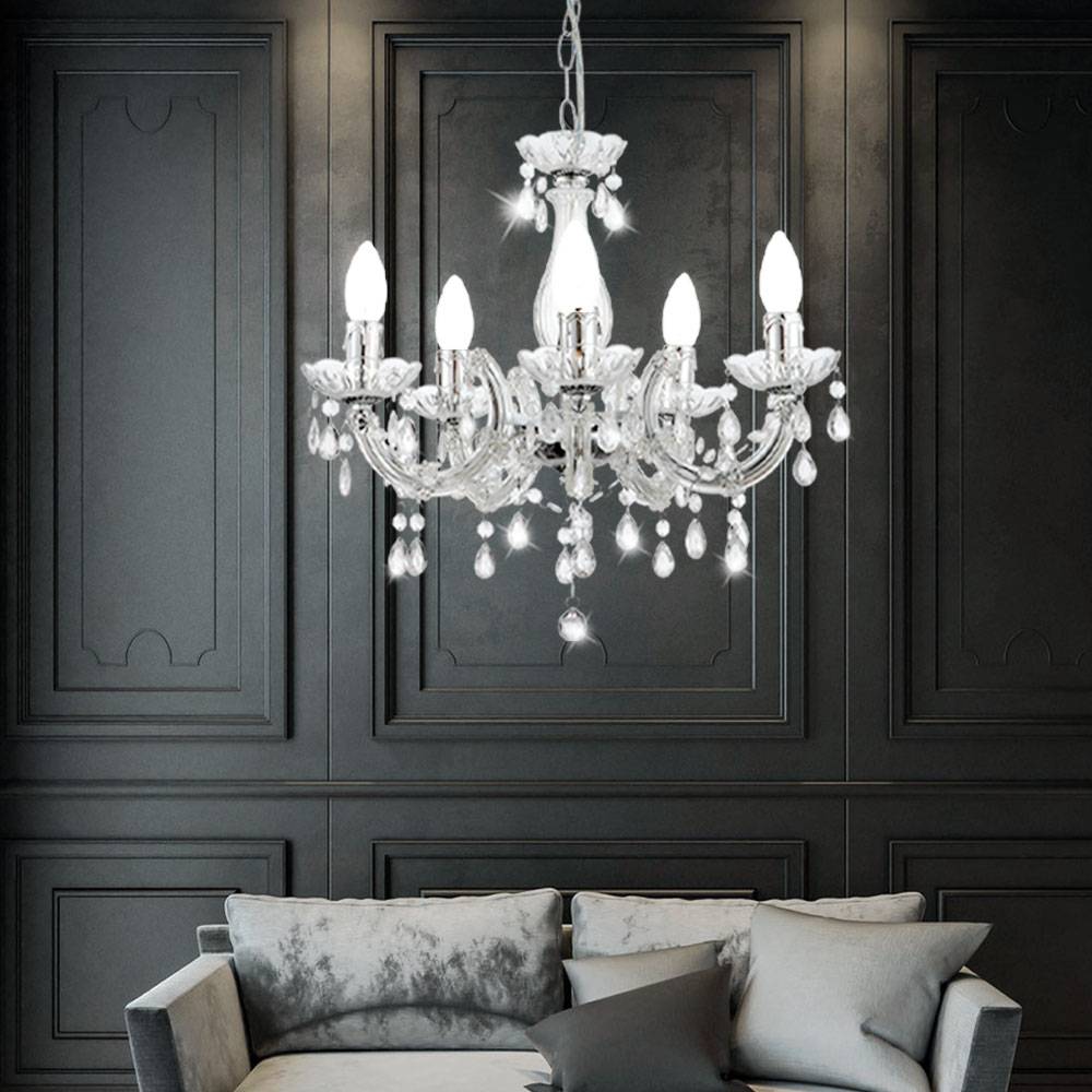 Kronleuchter Decken Pendelleuchte 5 flammig Hängelampe Luster 5 Arme, 5x E14, Durchmesser x Höe 44 x 128 cm, Wohnzimmer Esszimmer