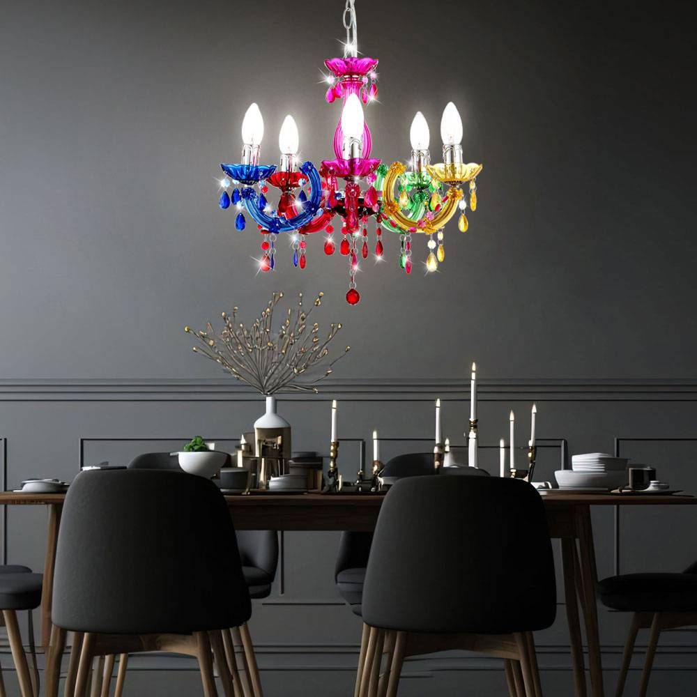 Kronleuchter Hänge Lampe bunt Pendel Beleuchtung im Set inklusive LED Leuchtmittel
