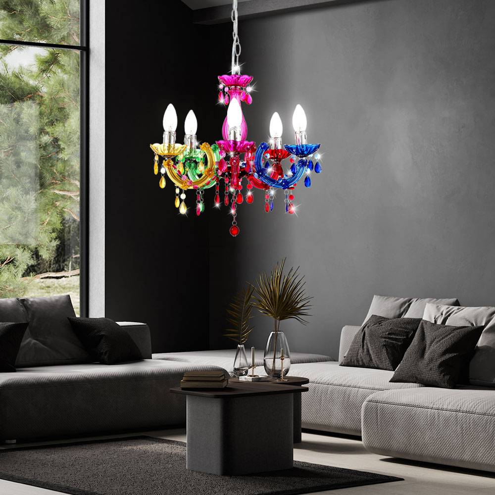 Kronleuchter Hänge Lampe bunt Pendel Beleuchtung im Set inklusive LED Leuchtmittel