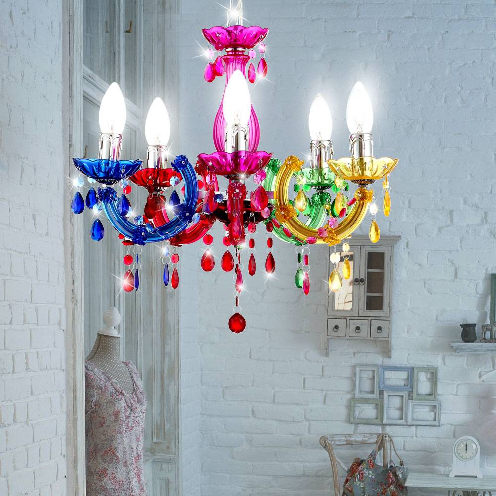 Kronleuchter Hänge Lampe bunt Pendel Beleuchtung im Set inklusive LED Leuchtmittel