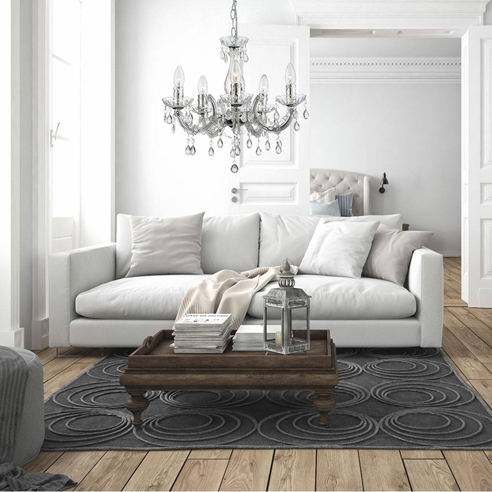 Kronleuchter Decken Pendelleuchte 5 flammig Hängelampe Luster 5 Arme, 5x E14, Durchmesser x Höe 44 x 128 cm, Wohnzimmer Esszimmer