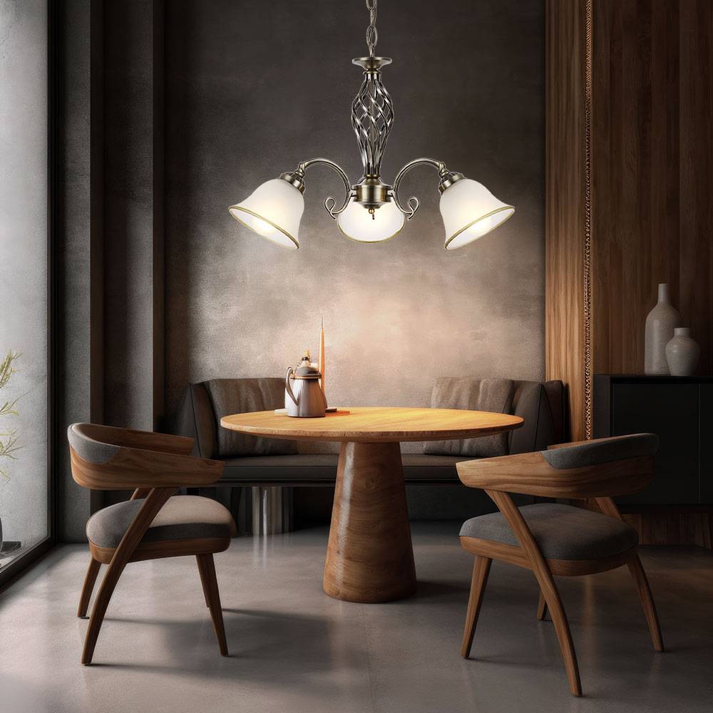 Kronleuchter Glas Altmessing Hängeleuchte Fernbedienung Pendelleuchte Lüster dimmbar, 3x RGB LED 8,5W 806Lm warmweiß, DxH 60x120cm