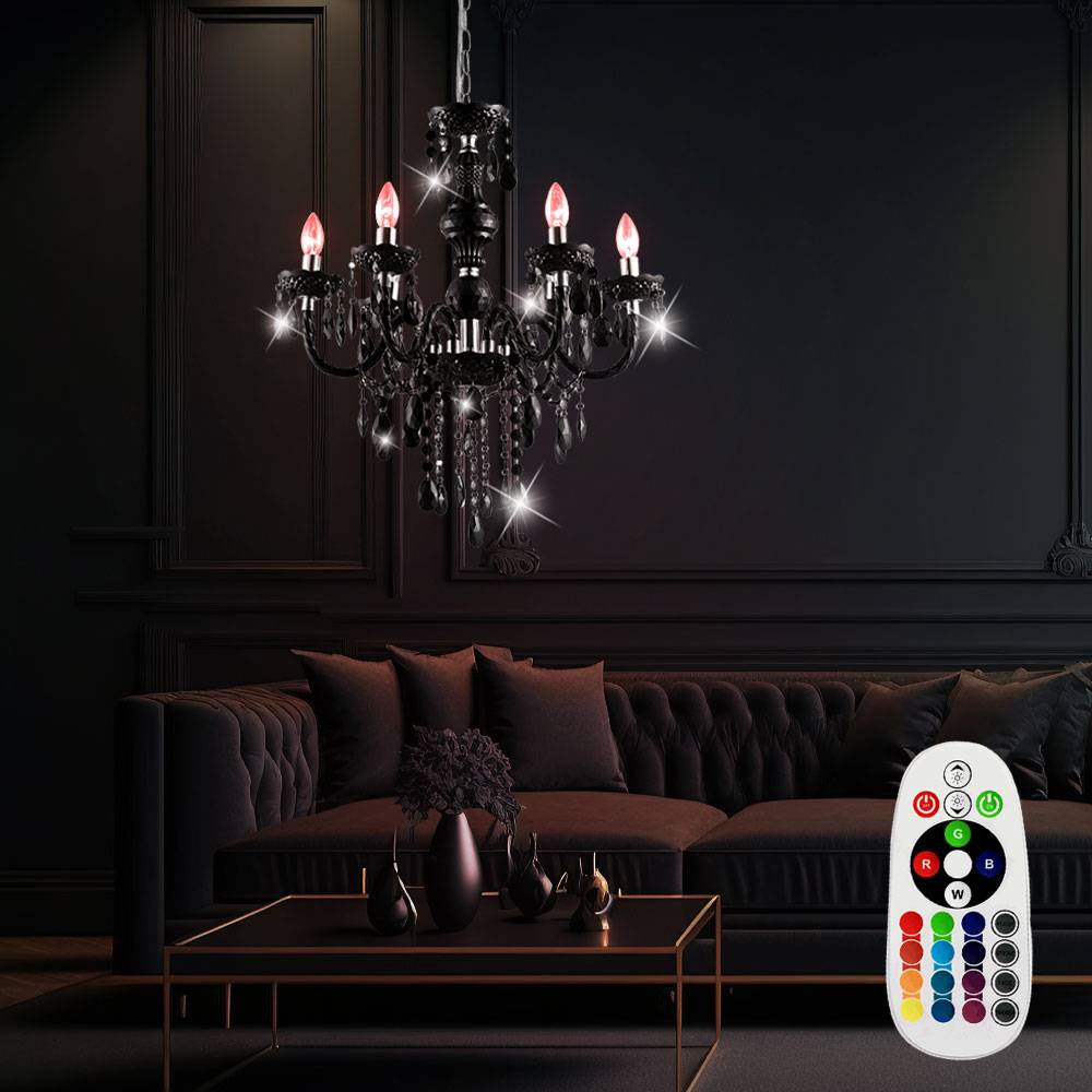 Hänge Leuchte Kronleuchter Fernbedienung Decken Lampe schwarz im Set inklusive RGB LED Leuchtmittel