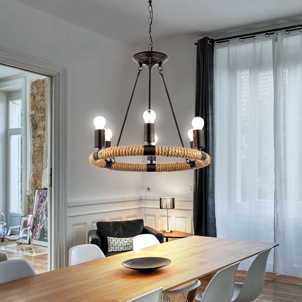 Hanf Seil Hänge Kron Leuchter FILAMENT Decken Pendel Lampe im Set inkl. LED Leuchtmittel