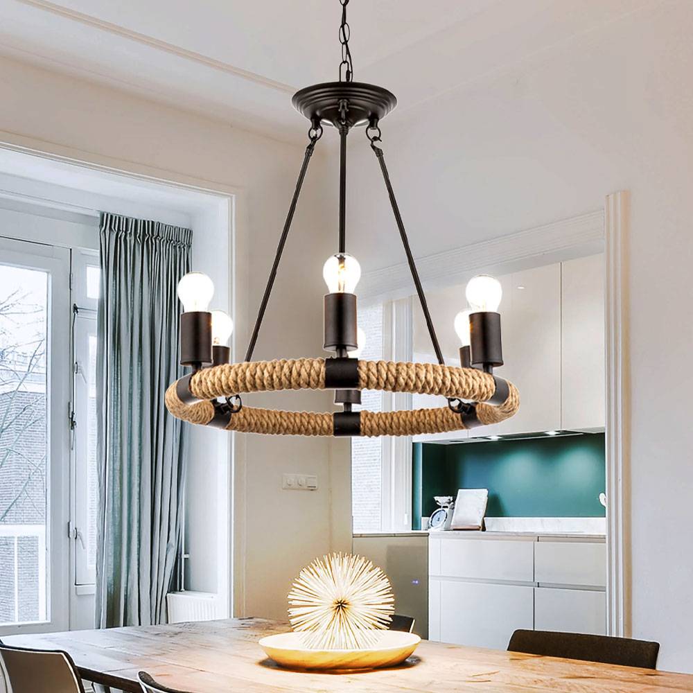 Hanf Seil Hänge Kron Leuchter FILAMENT Decken Pendel Lampe im Set inkl. LED Leuchtmittel