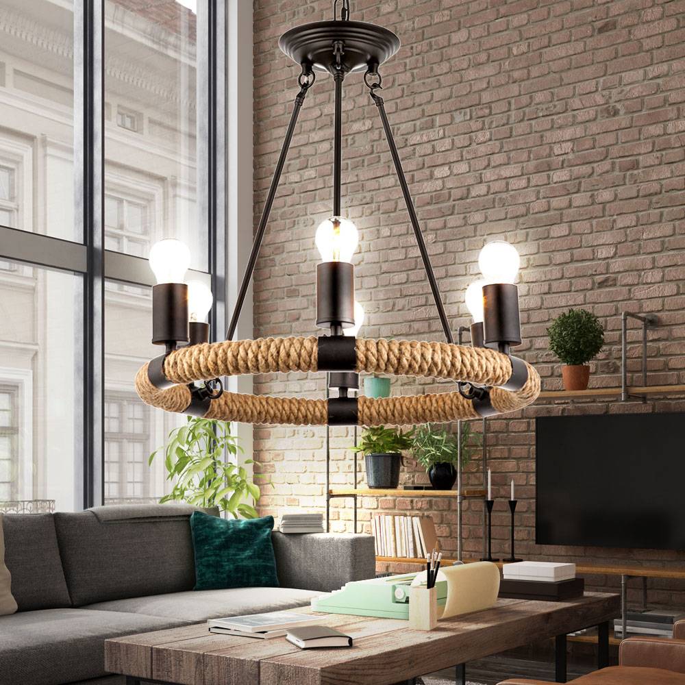 Hanf Seil Hänge Kron Leuchter FILAMENT Decken Pendel Lampe im Set inkl. LED Leuchtmittel