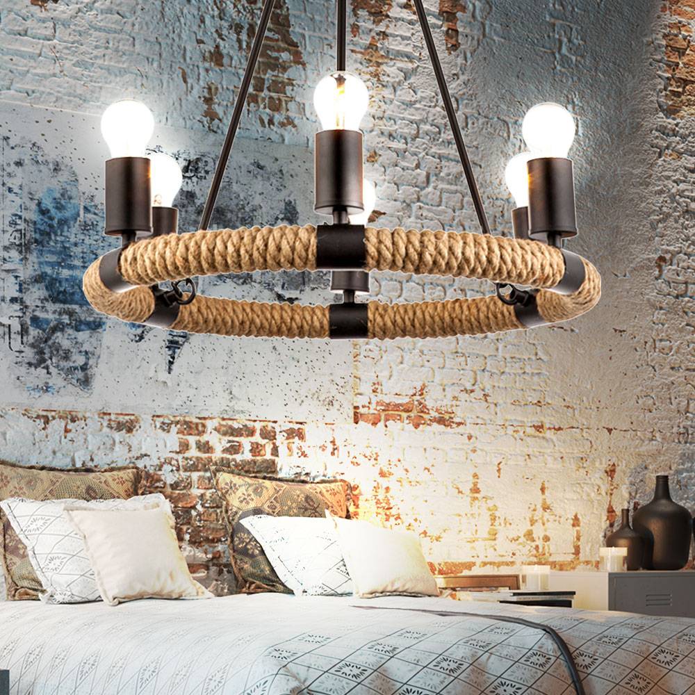 Hanf Seil Hänge Kron Leuchter FILAMENT Decken Pendel Lampe im Set inkl. LED Leuchtmittel