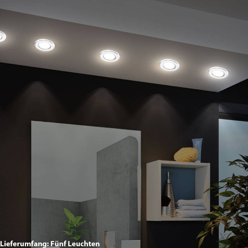 5er Set LED Decken Einbau Strahler Wohn Ess Zimmer Beleuchtung Chrom Leuchten Spot Lampen rund