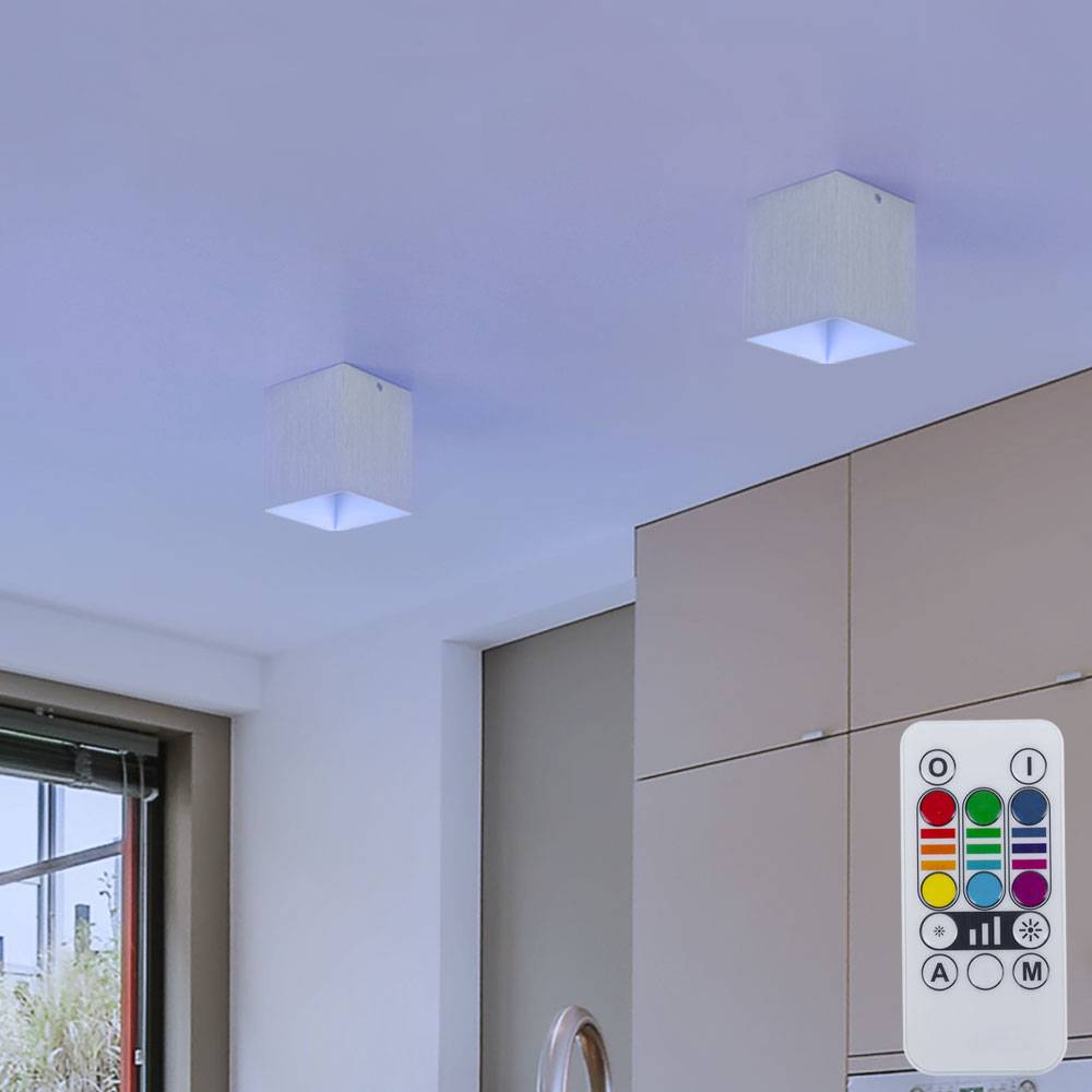 2er Set Aufbau Decken Leuchte Wand Wohnraum Lampen Fernbedienung im Set inklusive RGB LED Leuchtmittel