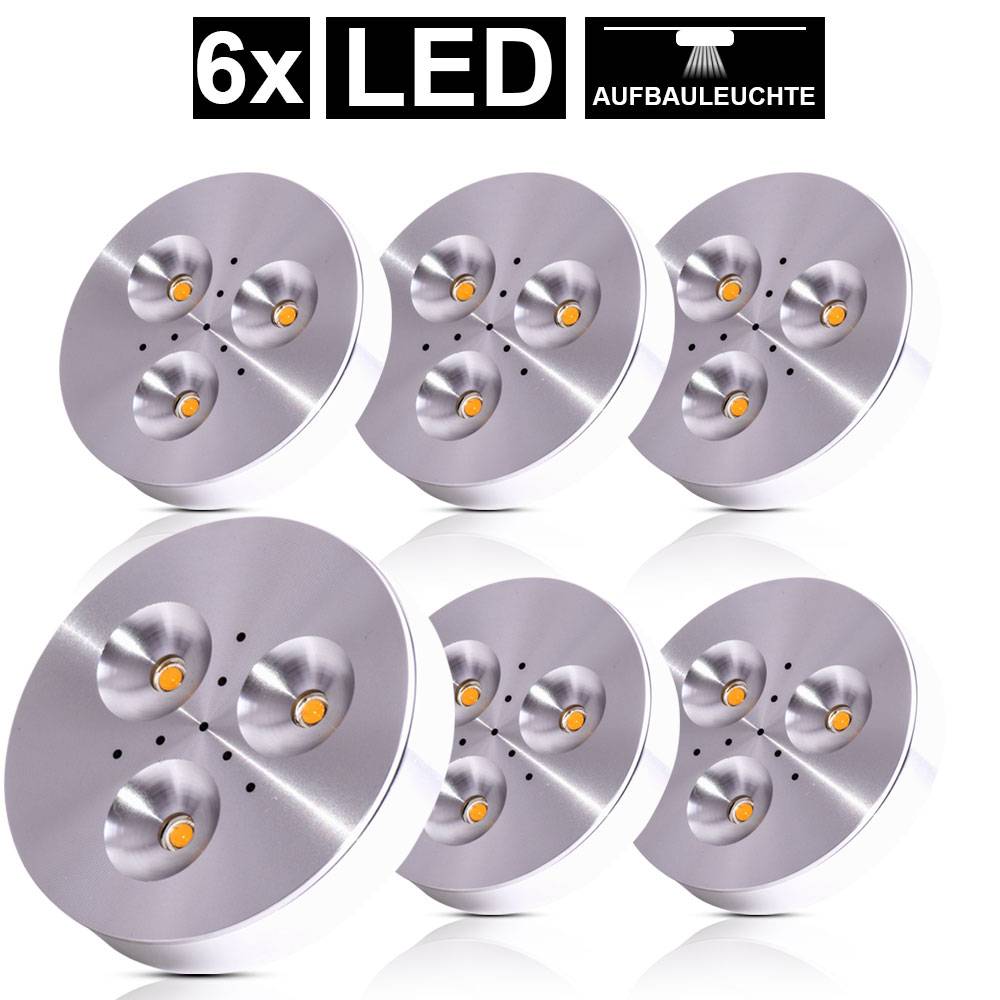 6er Set LED Möbel Einbau Strahler Arbeits Zimmer Schrank Aufbau Decken Leuchten Alu gebürstet