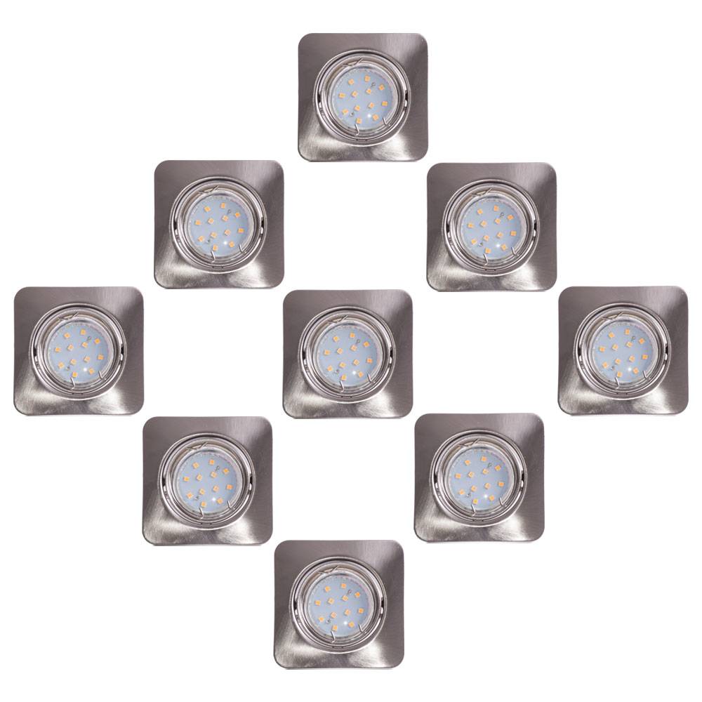 Einbauleuchte Deckenleuchte Deckenlampe Wohnzimmer, schwenkbar, Metall nickel matt, 1x LED 5W 400Lm 3000K, LxB 8,5x8,5cm, 9er Set