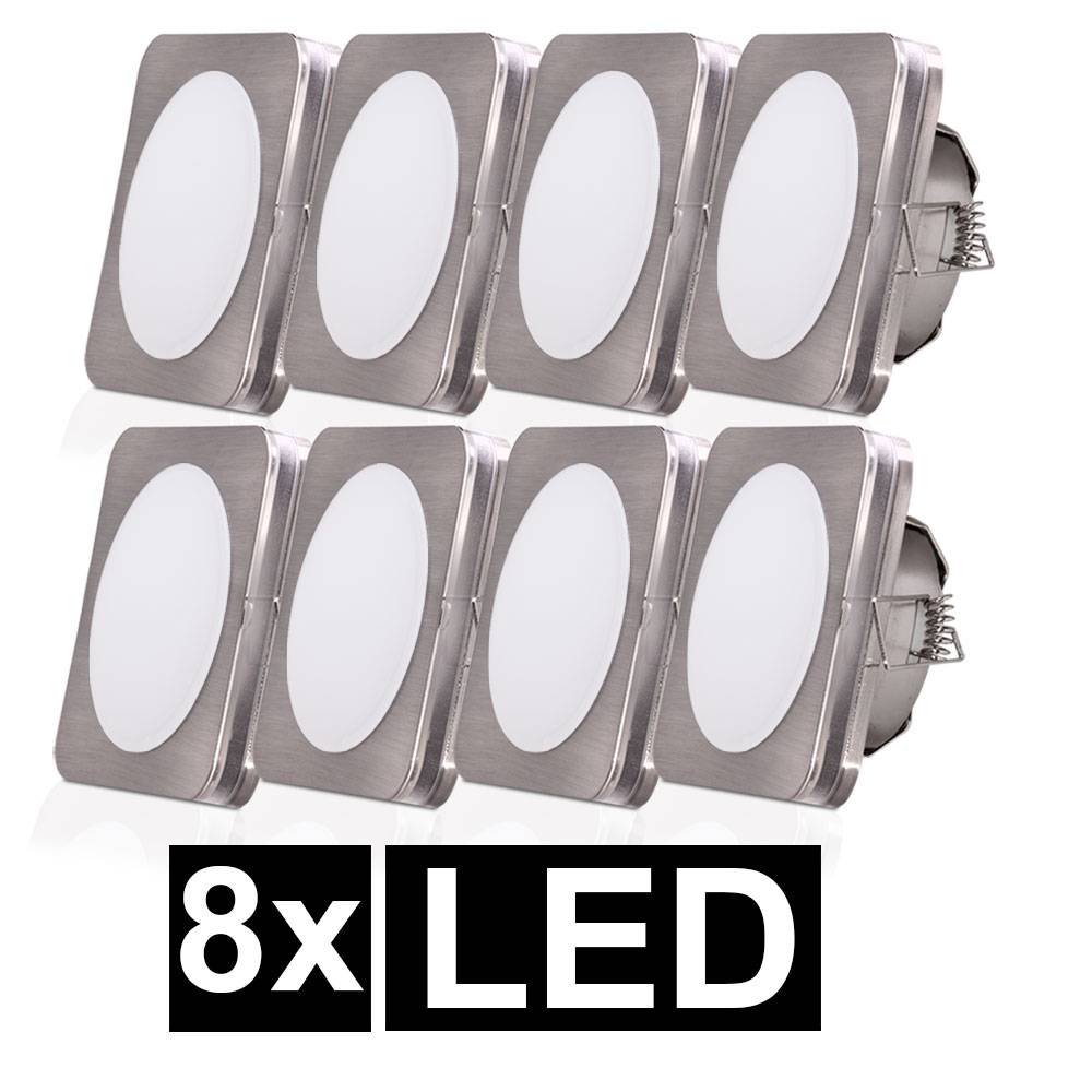 8er Set LED Einbau Strahler silber Decken Leuchten Wohn Zimmer Beleuchtung Flur Spot Lampen eckig Karton beschädigt