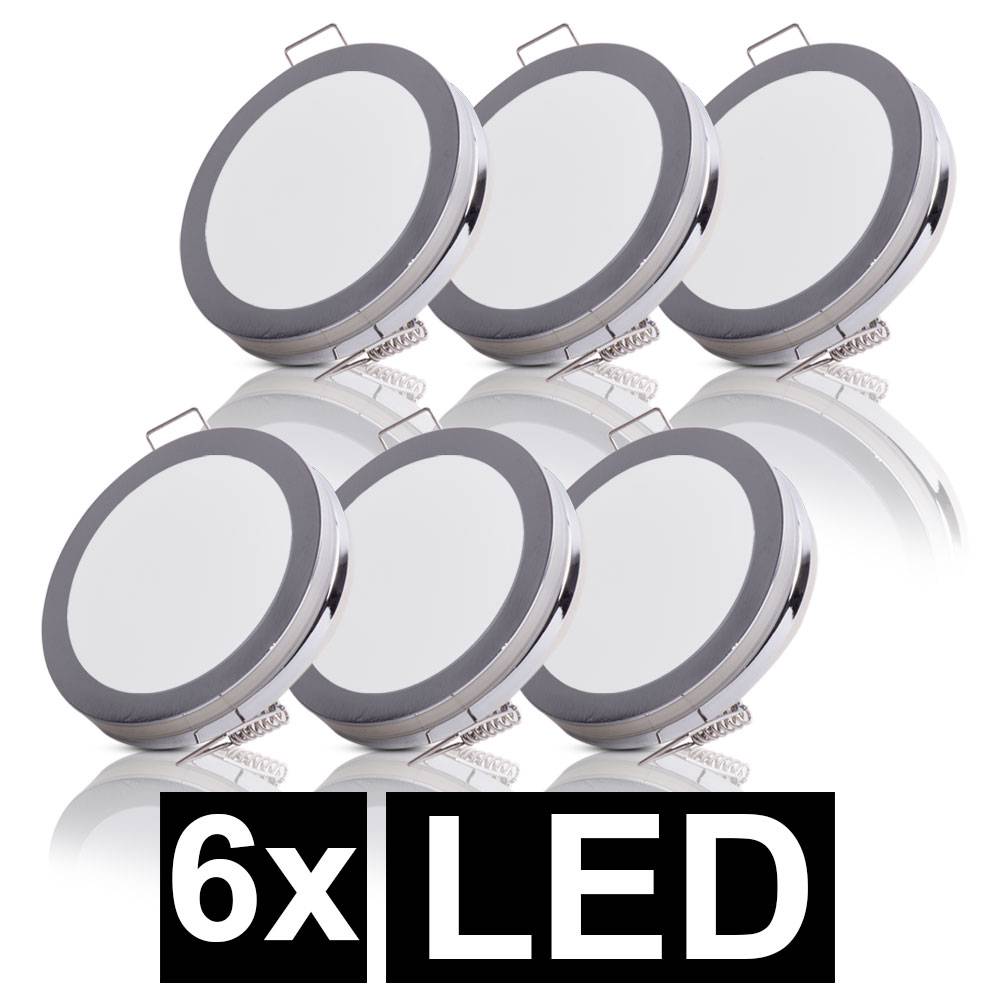 6er Set LED Einbau Leuchten Chrom Flur Strahler rund Wohn Zimmer Flur Spot Lampen Karton beschädigt