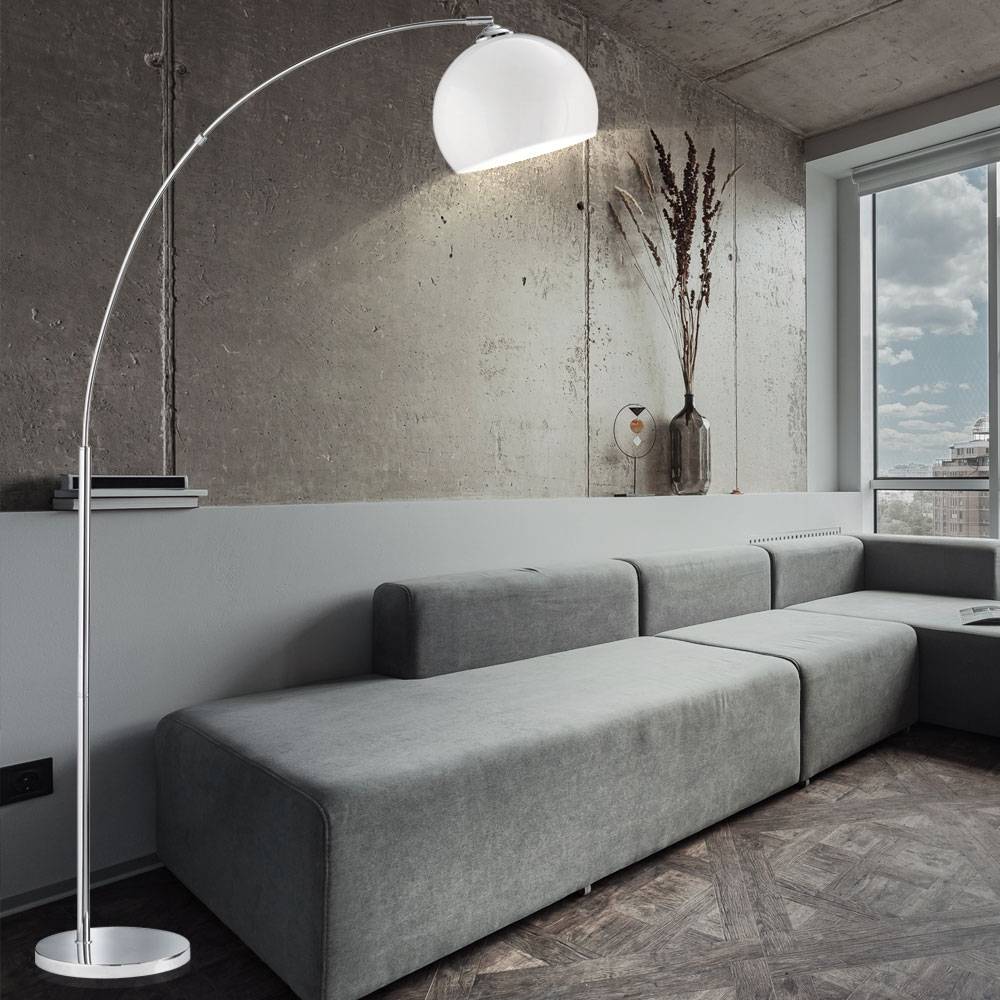Bogenleuchte Leseleuchte Beleuchtung Stehleuchte Wohnzimmer Standleuchte, 1x E27, Fußschalter, silber, DM Sockel 30cm, BxH gesamt 110x180cm