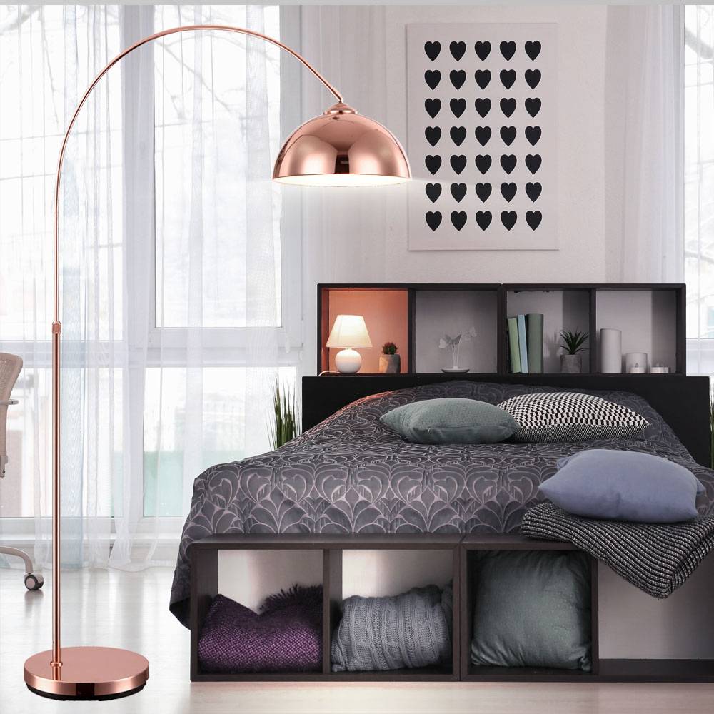 LED Bogen Steh Lampe Stand Leuchte Kupfer-Farbe Beleuchtung Fußtrittschalter Höhenverstellbar Wohn- Schlaf- Ess- Zimmer