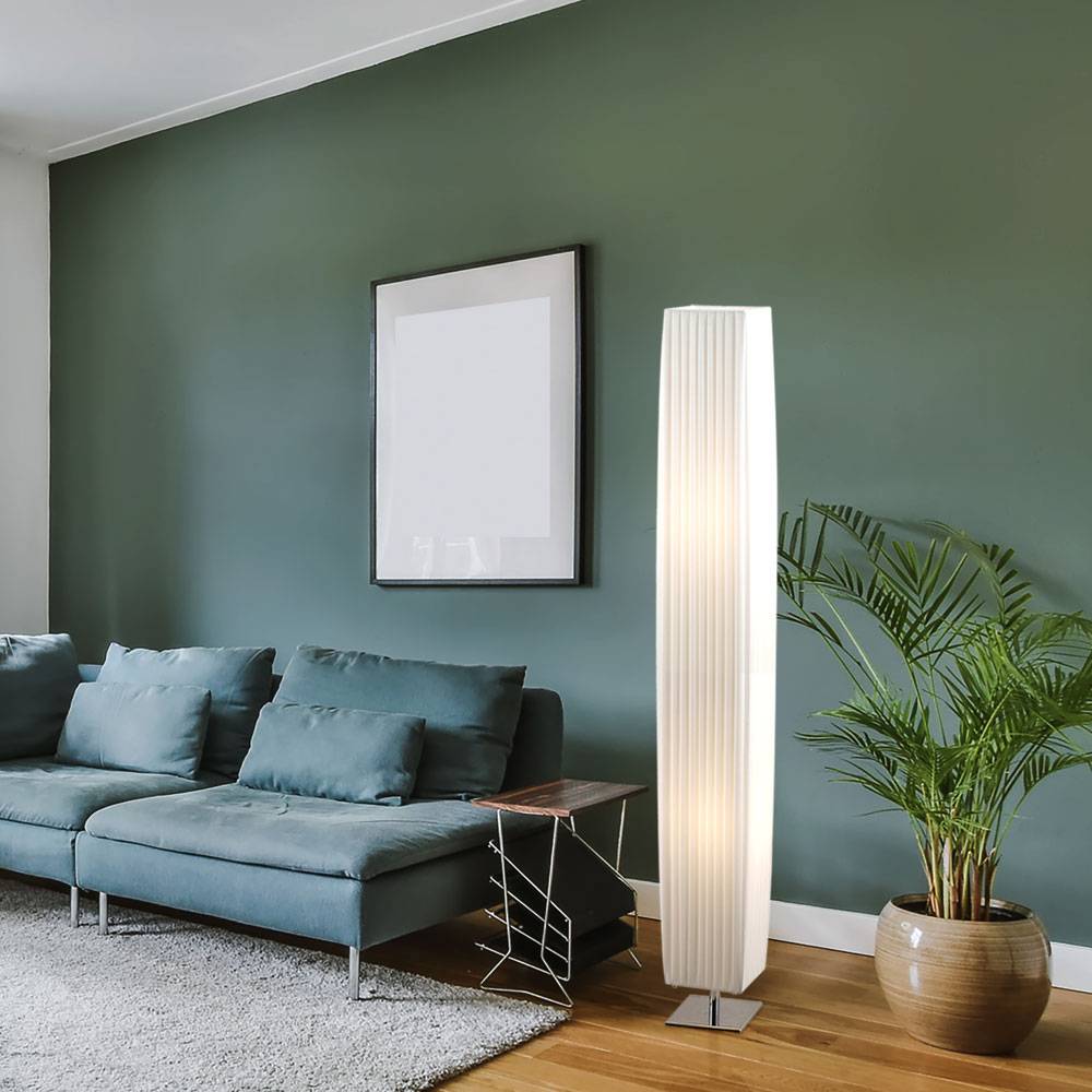 Stehleuchte Standleuchte Stehlampe Standlampe, Metall Chrom Textil, 2x E27, L x B x H 14 x 14 x 19 cm