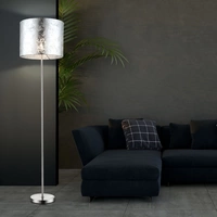 Stehleuchte Stoffschirm silber Wohnzimmerleuchte stehend Modern Stehlampe Textil, Nickel-matt Acryl satiniert, 1x E27, DxH 40x160 cm Stehleuchte Stoffschirm silber Wohnzimmerleuchte stehend Modern Stehlampe Textil, Nickel-matt Acryl satiniert, 1x E27, DxH 40x160 cm