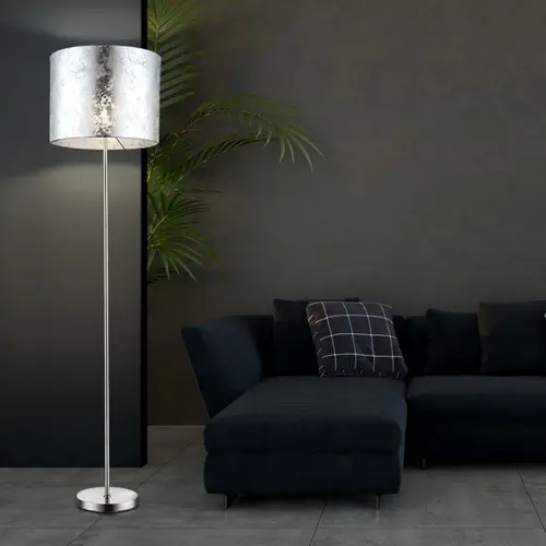 Stehleuchte Stoffschirm silber Wohnzimmerleuchte stehend Modern Stehlampe Textil, Nickel-matt Acryl satiniert, 1x E27, DxH 40x160 cm Stehleuchte Stoffschirm silber Wohnzimmerleuchte stehend Modern Stehlampe Textil, Nickel-matt Acryl satiniert, 1x E27, DxH 40x160 cm