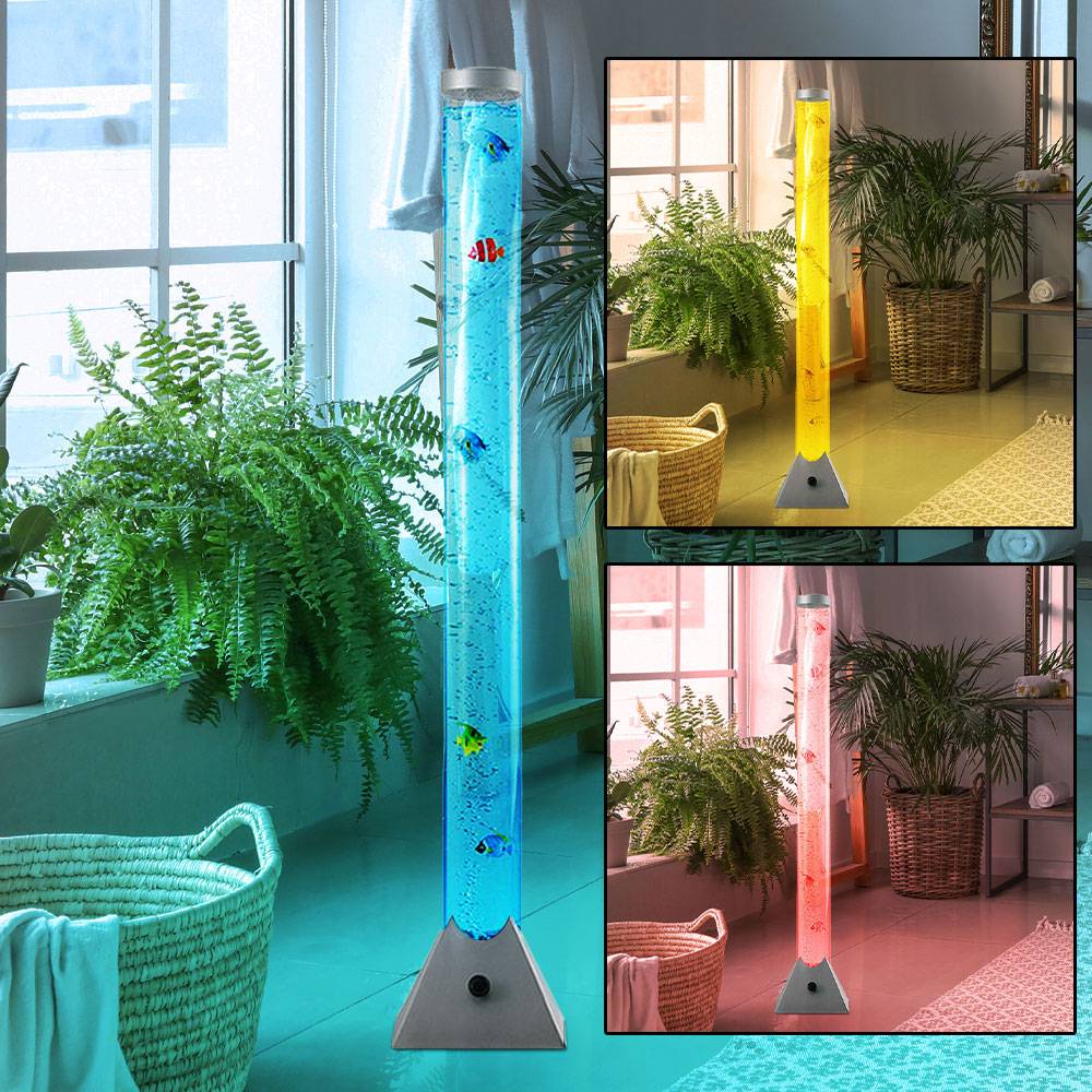 RGB LED Steh Leuchte Deko Fisch Sprudel Wasser Säule Farbwechsel Stand Lampe