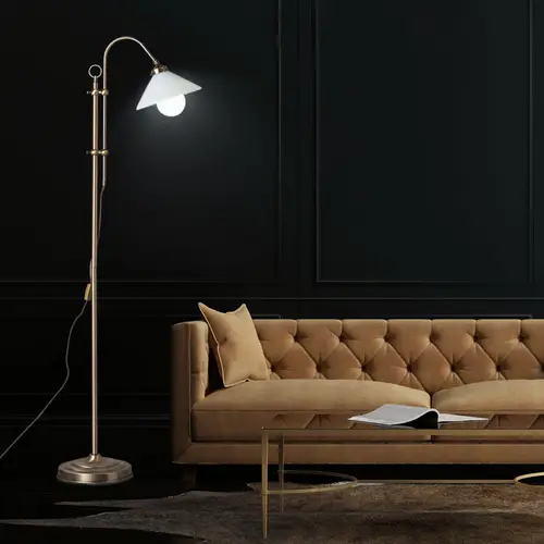 Standleuchte Stehlampe Wohnzimmer höhenverstellbar Lampe stehend, Bogenlampe Metall, altmessing, Kabelschalter, E27, H 145-170 cm Standleuchte Stehlampe Wohnzimmer höhenverstellbar Lampe stehend, Bogenlampe Metall, altmessing, Kabelschalter, E27, H 145-170 cm