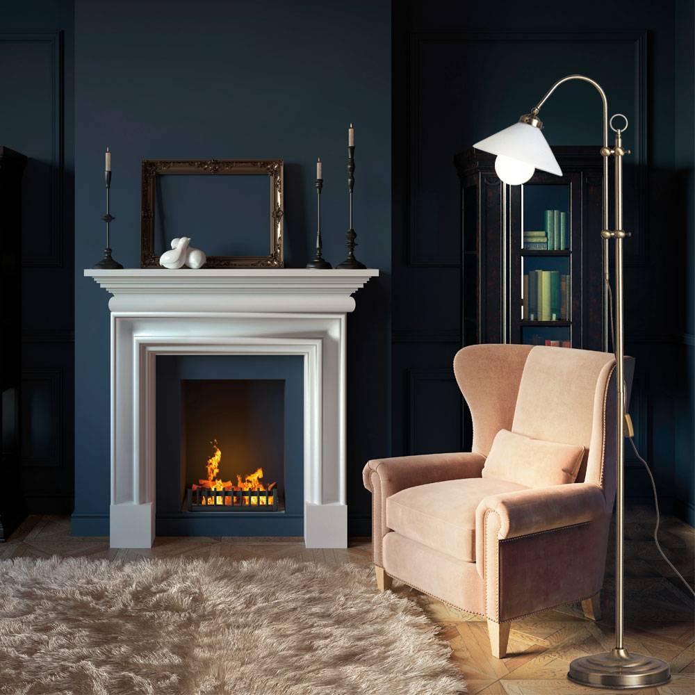 Standleuchte Stehlampe Wohnzimmer höhenverstellbar Lampe stehend, Bogenlampe Metall, altmessing, Kabelschalter, E27, H 145-170 cm