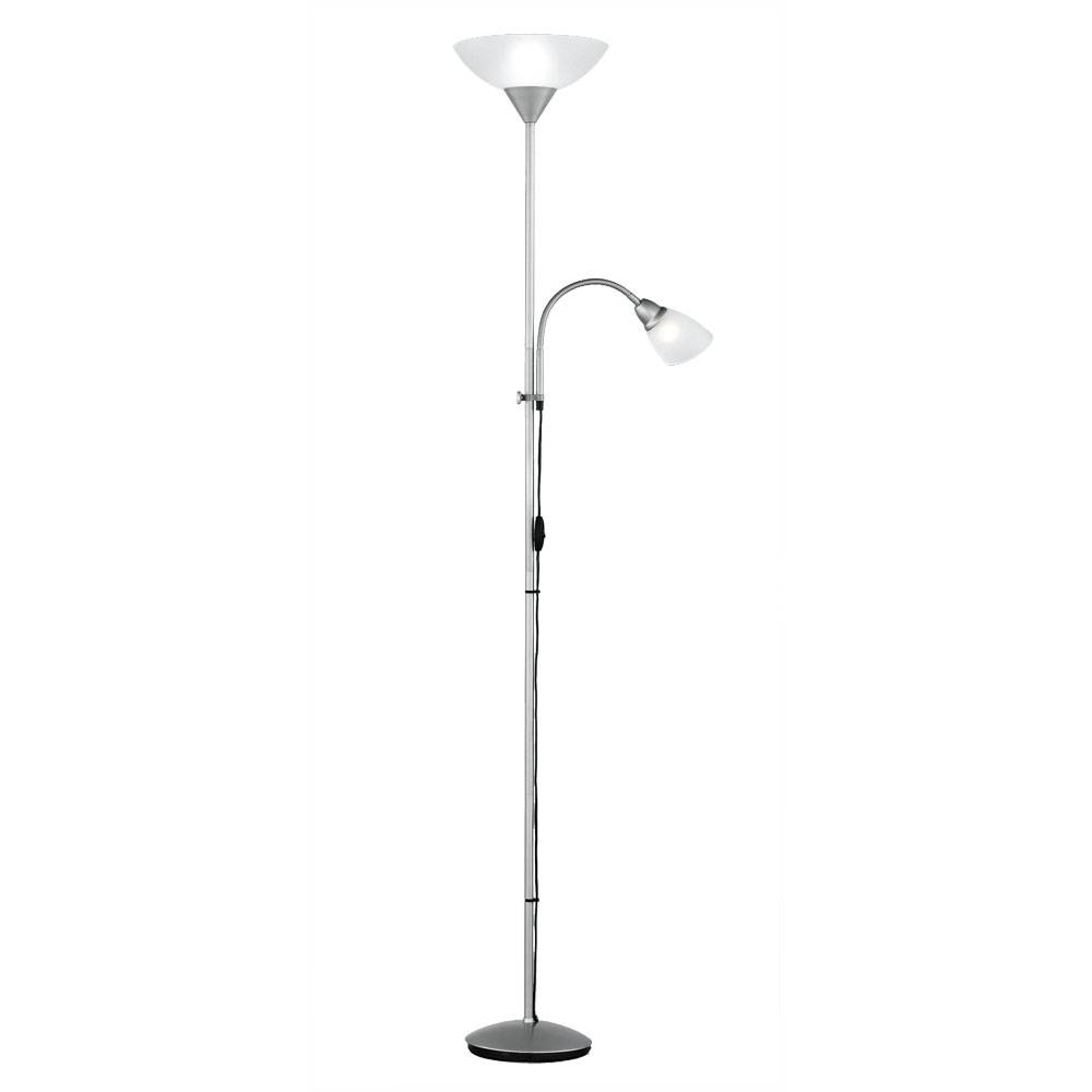 Deckenfluter Leseleuchte Wohnzimmerlampe Stehleuchte Höhe verstellbar, flexible Leselampe, Metall titan, Kunststoff weiß, 1x E27 1x E14, DxH 28 x 18
