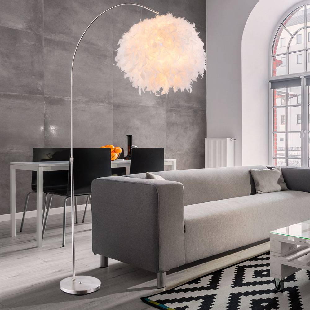 Stehleuchte höhenverstellbar Bogenleuchte mit Federn Stehlampe Wohnzimmerleuchte , silber weiß, 1x E27, BxH 96x141-196 cm