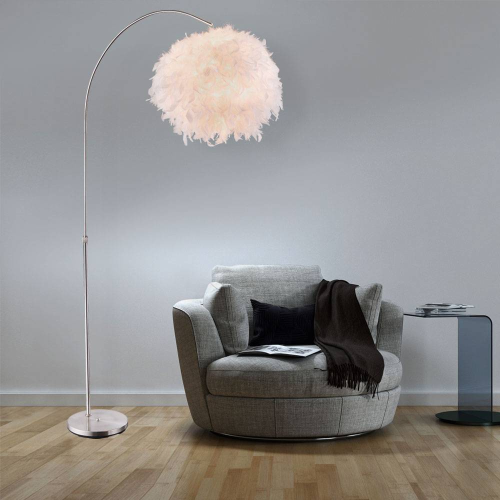 Stehleuchte höhenverstellbar Bogenleuchte mit Federn Stehlampe Wohnzimmerleuchte , silber weiß, 1x E27, BxH 96x141-196 cm