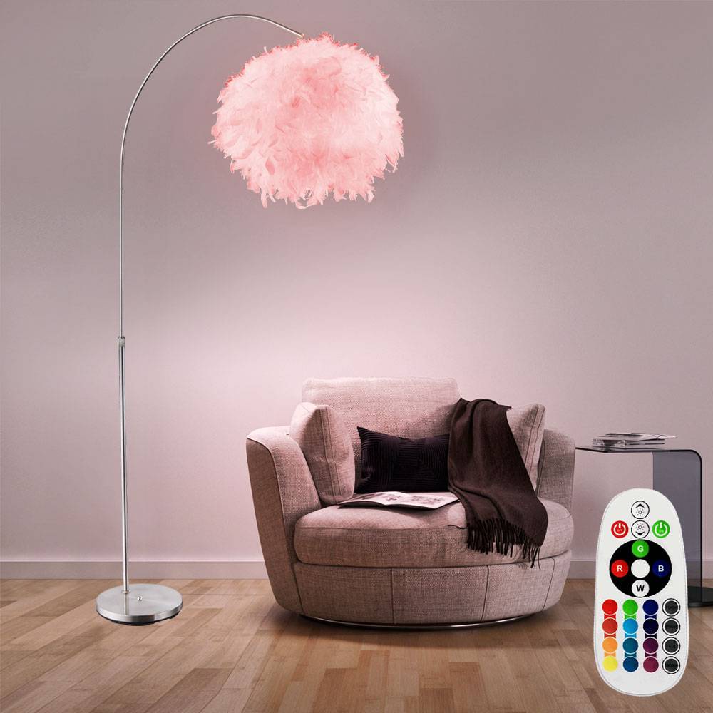 Feder Steh Leuchte weiß verstellbar Ess Zimmer Lampe rund dimmbar im Set inkl RGB LED Leuchtmittel