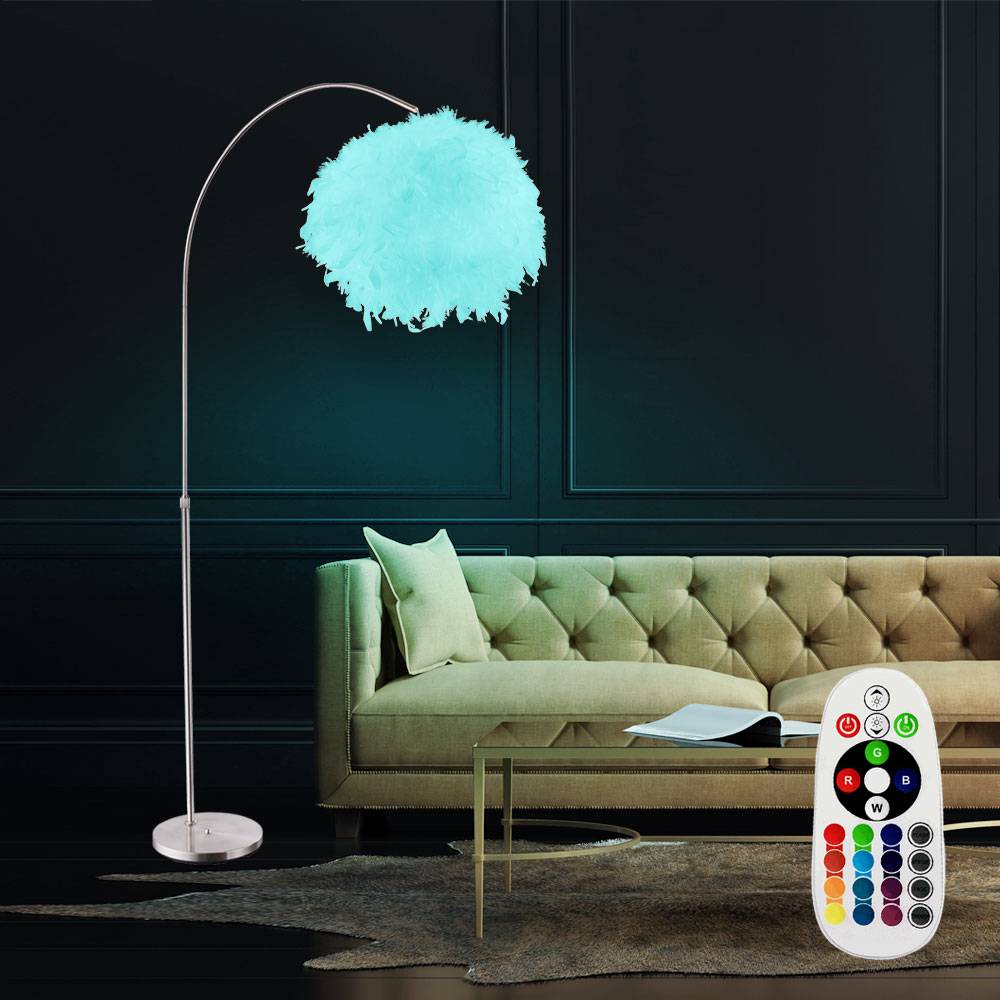 Feder Steh Leuchte weiß verstellbar Ess Zimmer Lampe rund dimmbar im Set inkl RGB LED Leuchtmittel