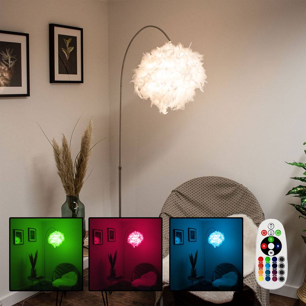 Feder Steh Leuchte weiß verstellbar Ess Zimmer Lampe rund dimmbar im Set inkl RGB LED Leuchtmittel