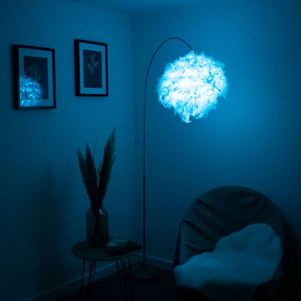 Feder Steh Leuchte weiß verstellbar Ess Zimmer Lampe rund dimmbar im Set inkl RGB LED Leuchtmittel