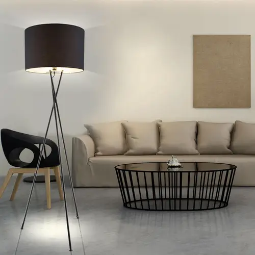 Stehleuchte 3-Bein Stativleuchte Textil schwarz Stehlampe Wohnzimmer, mit Schalter Metallgestell, 1x E27, DxH 54 x 160 cm Stehleuchte 3-Bein Stativleuchte Textil schwarz Stehlampe Wohnzimmer, mit Schalter Metallgestell, 1x E27, DxH 54 x 160 cm