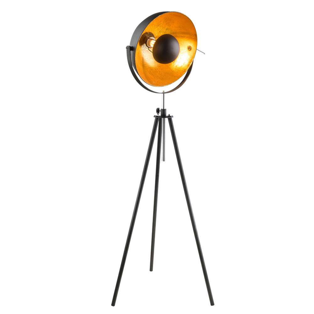 Standleuchte im Scheinwerfer Design robuste Stehlampe aus Metall Industrie Stil Stehleuchte, Metall, schwarz gold, 1x E27 Fassung, D 41 cm