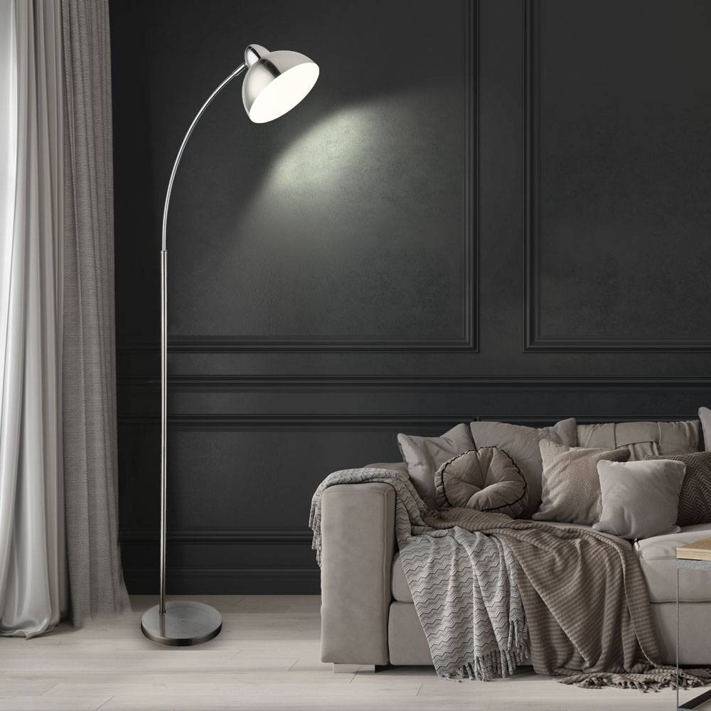 Bogenstehleuchte chrom Stehlampe gebogen schwenkbar Standleuchte Wohnzimmer, mit Schalter Innen weiß, 1x E27, H 155 cm
