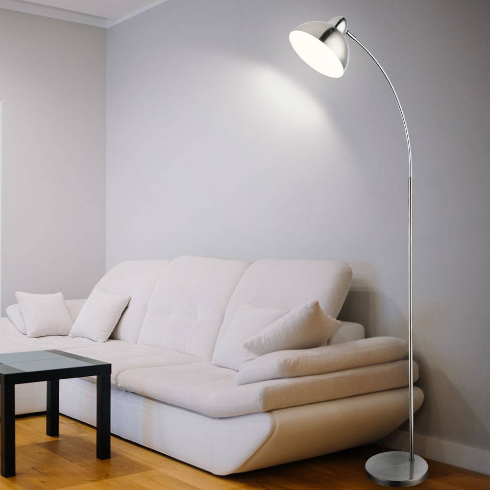 Bogenstehleuchte chrom Stehlampe gebogen schwenkbar Standleuchte Wohnzimmer, mit Schalter Innen weiß, 1x E27, H 155 cm