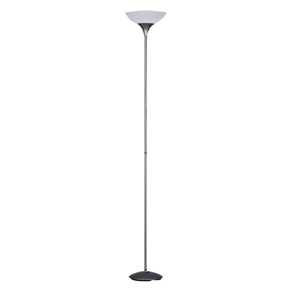 Stehleuchte Stehlampe Deckenfluter Wohnzimmerlampe, Schnurschalter, Metall titanfarben weiß, 1x E27 Fassung, DxH 28x180cm