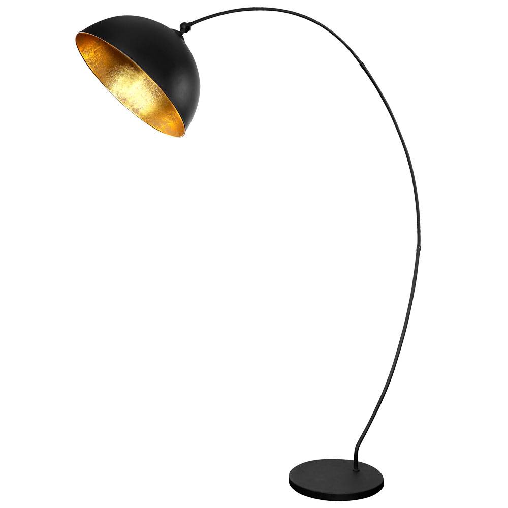 Bogenleuchte Stehlampe schwarz gold Wohnzimmerlampe Beistellleuchte Schlafzimmer, mit schwenkbarem Schirm, 1x E27, LxH 115x182 cm