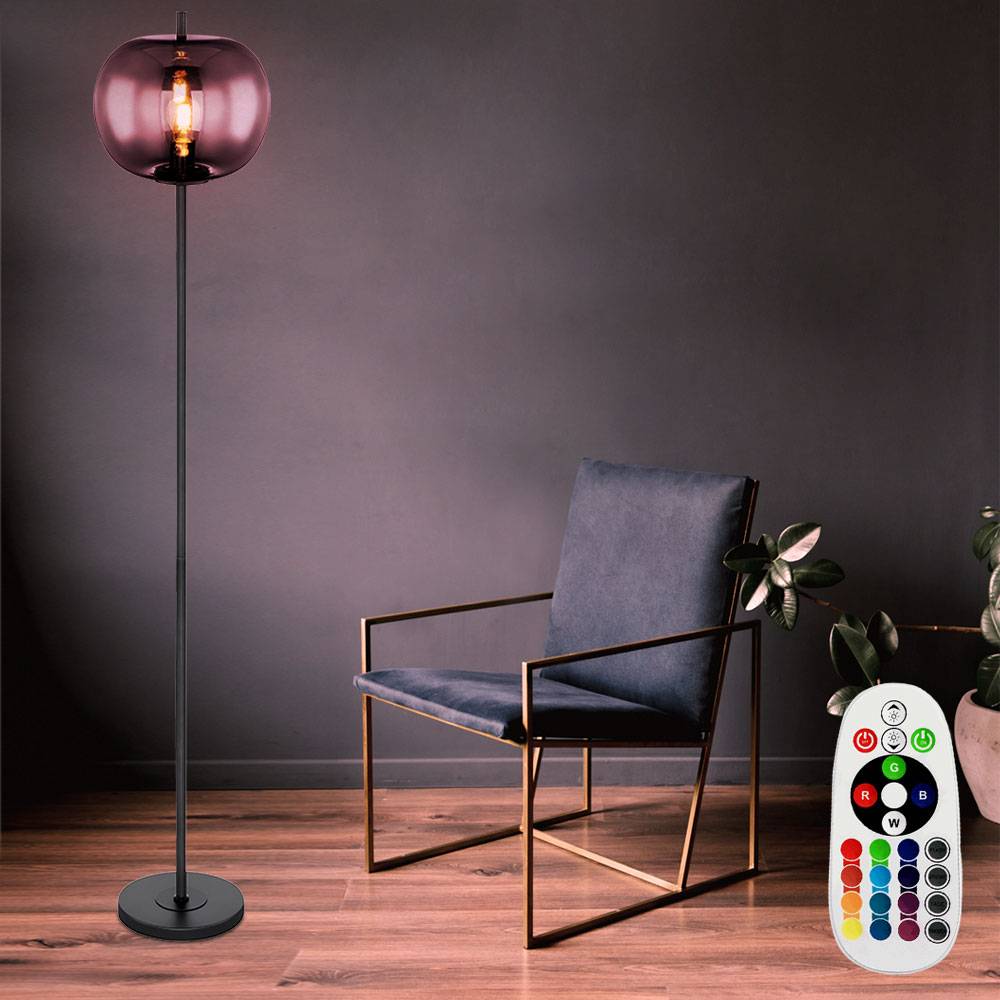 RETRO Steh Lampe Ess Zimmer Glas Kugel Decken Fluter FERNBEDIENUNG im Set inkl. RGB LED Leuchtmittel