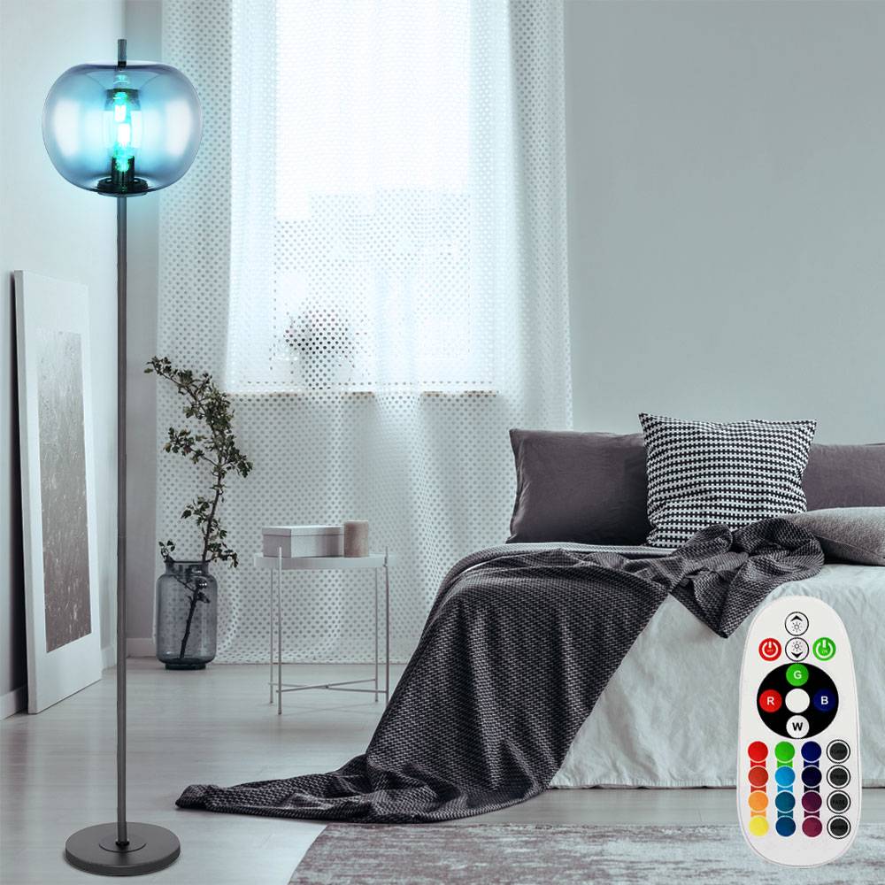 RETRO Steh Lampe Ess Zimmer Glas Kugel Decken Fluter FERNBEDIENUNG im Set inkl. RGB LED Leuchtmittel
