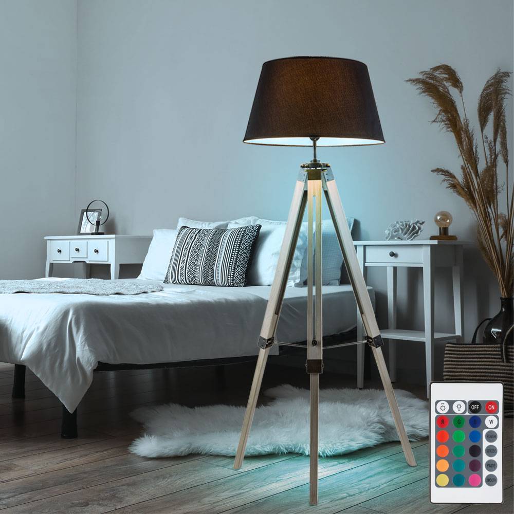 Stehleuchte dimmbar mit Fernbedienung Holzleuchte LED Stehlampe Wohnzimmer, RGB Farbwechsel Holz Stativ, 8,5W 806lm warmweiß, DxH 65x145 cm