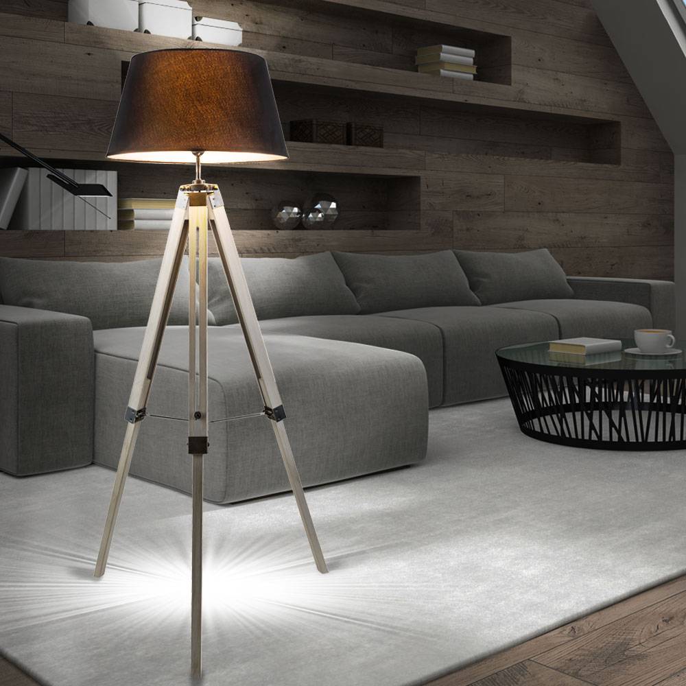 Stehleuchte dimmbar mit Fernbedienung Holzleuchte LED Stehlampe Wohnzimmer, RGB Farbwechsel Holz Stativ, 8,5W 806lm warmweiß, DxH 65x145 cm
