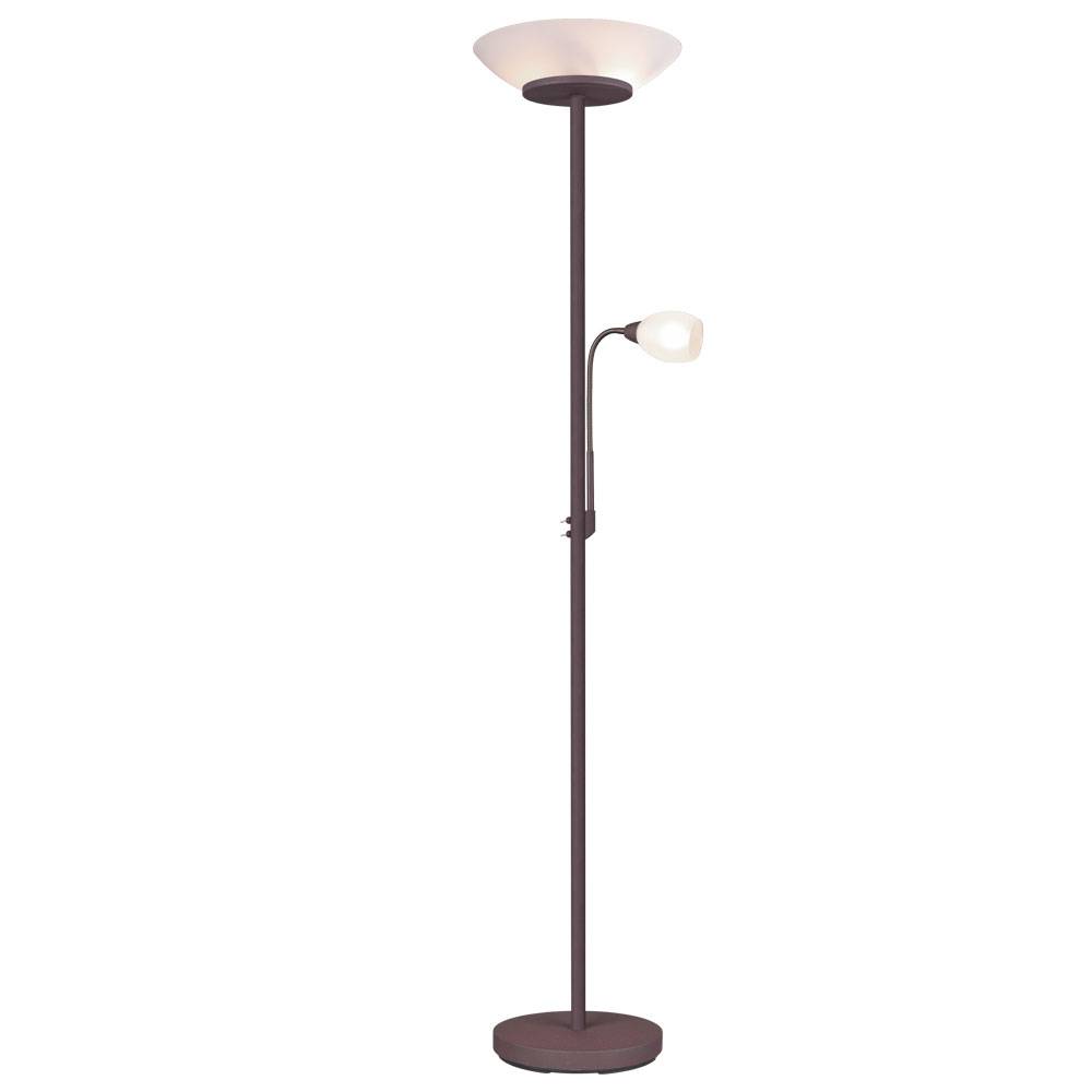 Stehleuchte Stehlampe Deckenfluter Innenleuchte Wohnzimmerlampe Leseleuchte flexibler Arm, getrennt schaltbar, Metall, Rost, Glas, weiß, DxH: 34x180