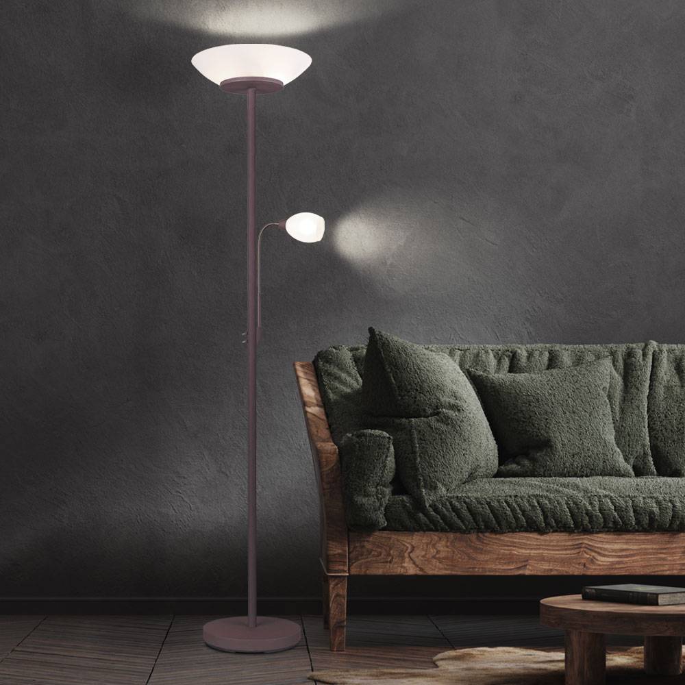 Stehleuchte Stehlampe Deckenfluter Innenleuchte Wohnzimmerlampe Leseleuchte flexibler Arm, getrennt schaltbar, Metall, Rost, Glas, weiß, DxH: 34x180